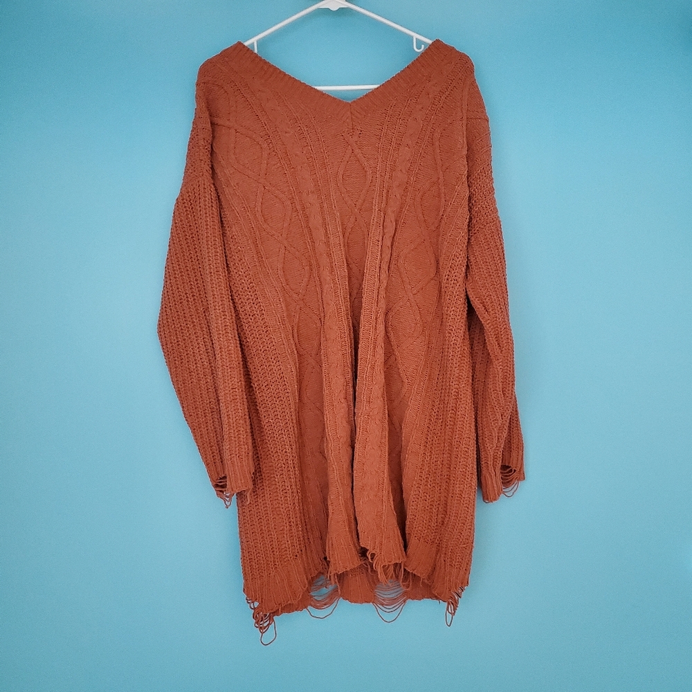Derek Heart Tunic Size Large Distressed Sweater Terracotta